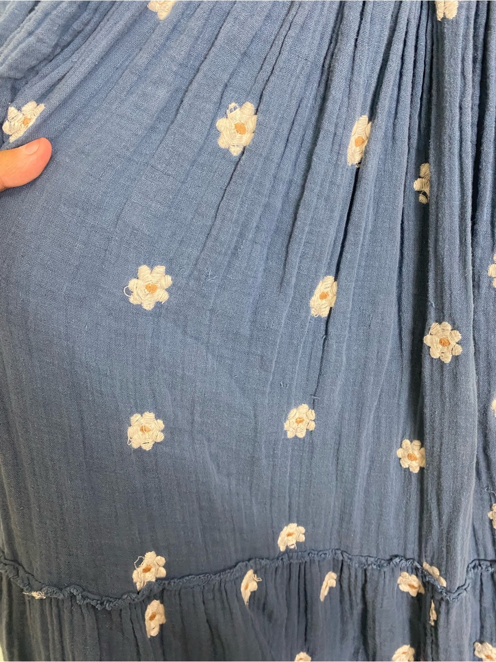 Free People Dahlia Embroidered Smocked Maxi Dress Blue Floral Sundress Small - Picture 7 of 16